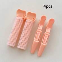 4 件套卷发器专业美容工具，丰盈卷发管，蓬松八字形丰盈夹，塑料发根空气刘海卷发夹卡，适合普通发质的手动卷发器，返校、旅行度假必备品，女士发饰