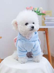 1 件宠物服装快乐小狗可爱卡通短法兰绒服装 - 蓝色大象 - 藍色 - 查看 3