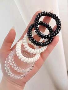 12 件女士优雅奶油色黑白透明发带，高弹力且不损伤发圈发饰，马尾辫夹，发圈，发绳 - 彩色 - 查看 1