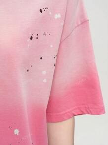 Black & White Ombre Color Block Wash Engineered Design Short Sleeve Mid-Length T-Shirt For Women, Summer Top
