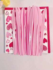 Zestaw 10/30 szt. różowych plastikowych naczyń stołowych, idealny na imprezy festiwalowe, Dzień Matki, wesela, urodziny i spotkania – modne noże do ciasta, widelce i łyżki – idealne na formalne wydarzenia i do jadalni