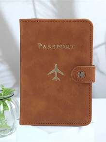 Multi-Card PU Passport Holder - Snap Closure, Faux Leather Lining, Airplane Pattern Passport Case, Minimalist Travel Accessory - Convenient Document Storage And Travel Items, Holiday Supplies Travel Stuff Travel Organiser Travel Items Travel Wallet Passport Holder Passport Wallet Beach Vacation Bag Summer Christmas Vacation