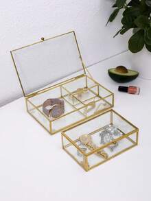 1pc Transparent Glass Storage Box With Lid, Makeup, Cosmetics, Lipstick Organizer, Vanity Dresser Desktop Dust-Proof Jewelry Box Back To School