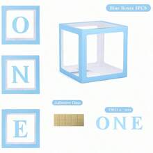 适合女孩或男孩的第一个生日装饰，3 个 ONE 气球盒，适合 1 岁女孩生日装饰，婴儿立方体积木派对装饰，带有一个字母