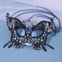 1pc Elegant Women Lace Mask, 3D Feather Mask, Sexy Black Masquerade Mask For Halloween Party, Cosplay Accessory