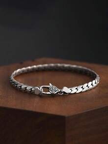 1 Vòng tay mắt xích 5mm dành cho nam, và phụ kiện nam giản dị đơn giản, bện thủ công với khóa cài Buddha - Bạc - Xem 2