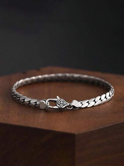 1 Pc 5mm Cuban Link Bracelet For Men, And Simple Casual Male Accessory, Handmade Braiding With Buddha Lock Clasp