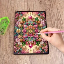 1 Conjunto Kit de Pintura de Diamante DIY - Decoração de Diamante de Flor de Mandala, Caderno de Couro Sintético Preto, Material Artesanal para Casa/Escritório/Escola, Presente Perfeito de Volta às Aulas ou Acessório de Mesa Criativo, Presente Artesanal Artesanal | Artesanato Único