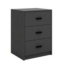 Black 3-Drawer Bedside Table With Metal Handles