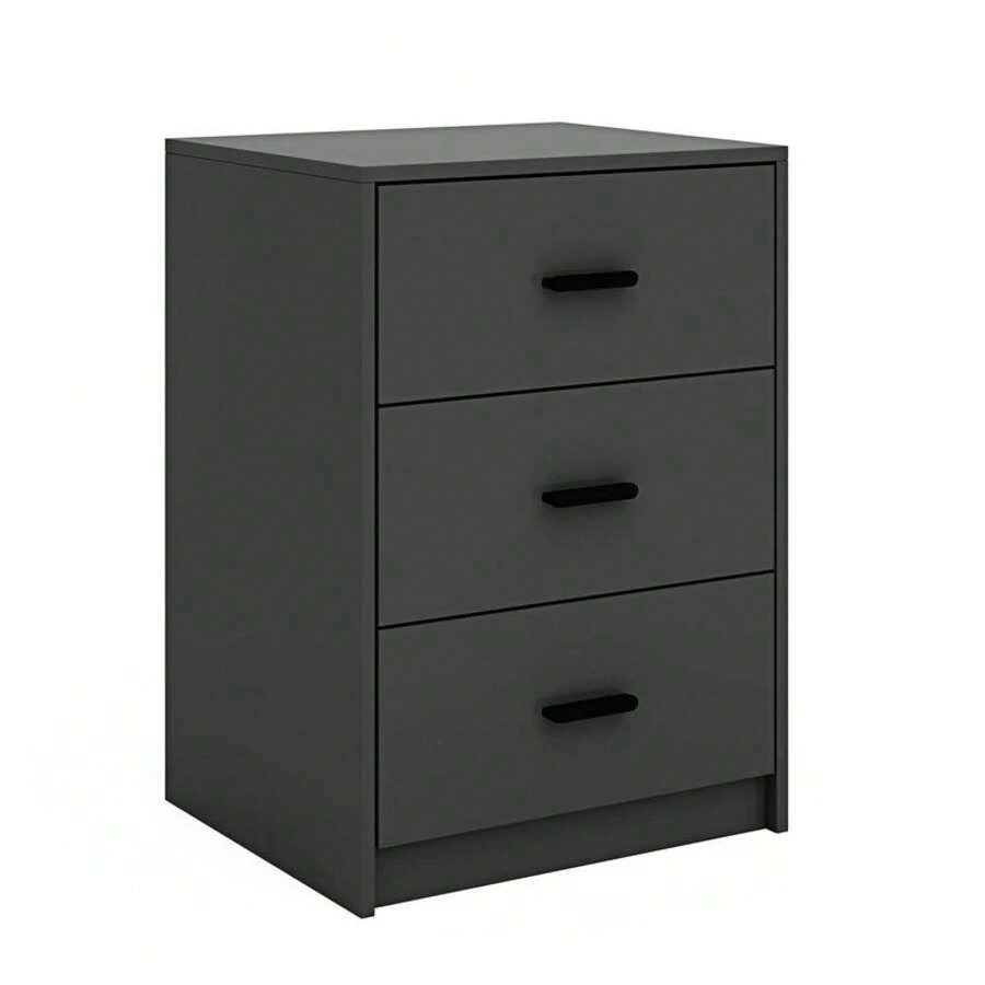 Black 3-Drawer Bedside Table With Metal Handles