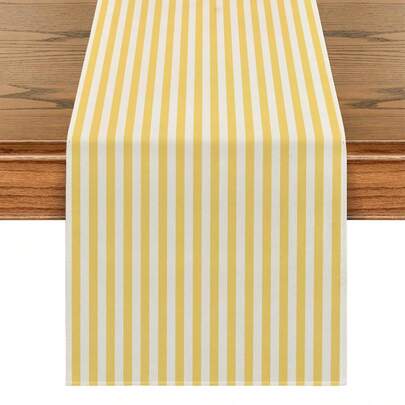1pc Vibrant Yellow And White Striped Table Runner, Textured Rectangular Tablecloth, Suitable For Dining Table, Coffee Table, Home Decor - Durable Kitchen And Dining Room Decoration, Table Decoration