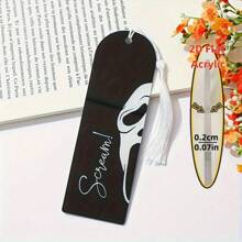 Marque-page en acrylique - Thème noir et blanc d'horreur avec un cri. Accessoires de lecture, avec glands, cadeau d'Halloween parfait pour les amis, les collègues et les fans d'horreur. Fournitures de bureau design crâne, fournitures de bureau quotidiennes, couvertures et accessoires de livres, marque-pages. Décoration d'Halloween, décoration d'automne, décoration de chambre, décoration d'automne