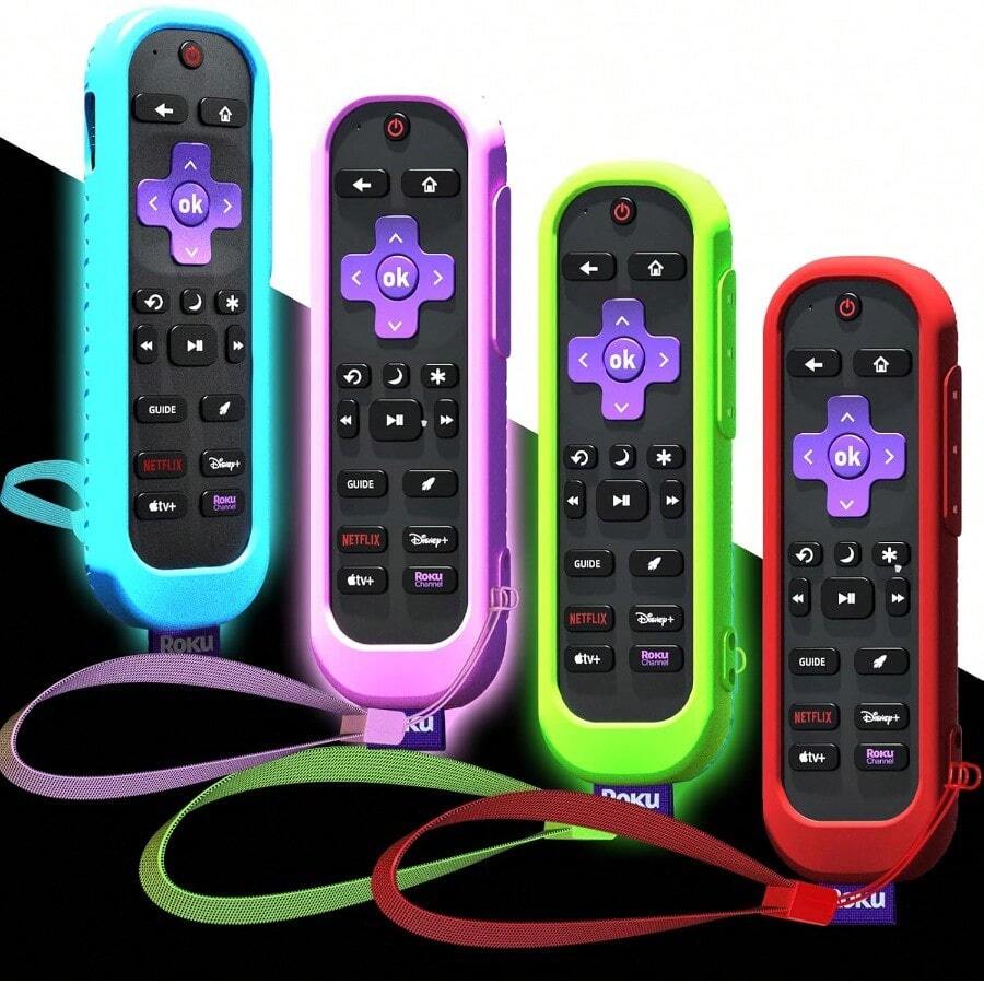 4Pack Cover For Roku Voice Remote Pro 2nd Edition Case Compatible With Hisense TV Controller Silicone Sleeve For  Smart TV Control Holder Glow In The Dark Purple Blue Green Red - 綠色+紫色+天空+紅色 - 查看 1