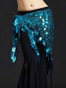 1 件女士舞蹈训练腰带闪光硬币腰带钩针编织网眼亮片阿根廷三角披肩肚皮舞臀部围巾 - 彩色 - 查看 14