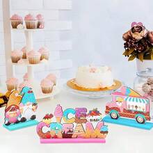 6pcs Wooden Ice Cream Dessert Decorations, Ice Cream Desktop Centerpiece Decor, Letters, Trucks, Fairy Wooden Signs, Bar Party Birthday Party Supplies