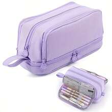 双层双拉链大容量时尚多功能铅笔盒，返校用品，儿童必备，粉色、蓝色、黑色可选