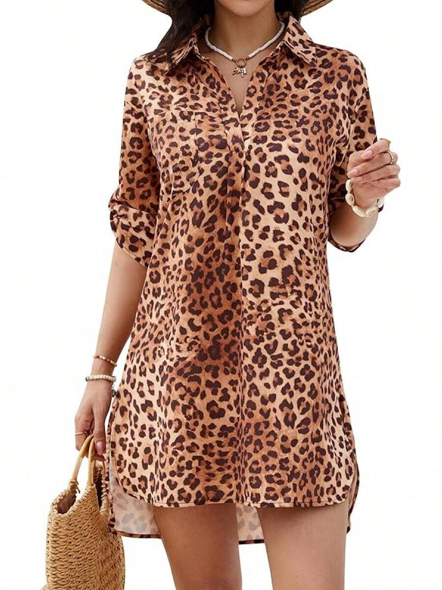 Women's Swimsuit Cover - Ups White Chiffon Bikini Swimwear Beach Dress Outfits Summer 6HQS - Leopard Print - 查看 1