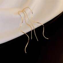 1 Pair Fashion Wave Shape Long Wire Earrings For Women 18k Gold Plated - 金子 - 查看 4