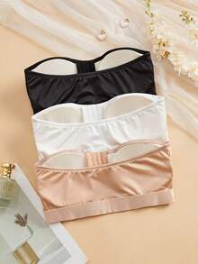 3PCS Women's Multi-Row Button Front-Fastening Strapless Bodysuit, Open-Front Lingerie, Comfortable Wireless, Plain And Simple Seamless Bra Lingerie - Multicolor - View 9