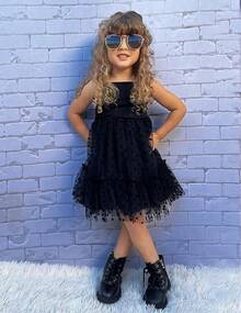 2025Toddler Girls Tulle Dress Rainbow Tutu Birthday Princess Dresses Formal Photo Shoot Outfit Summer Clothes 2-6T'Sprout Style' - 黑色 - 查看 2