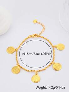1pc Fashionable Coin Anklet For Women, 18K Gold Plated Copper, Suitable For Beach, Party, Holiday Gift, Daily Wear