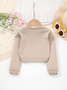 优雅女婴镂空蕾丝针织开衫披肩，婴儿礼物，秋冬 - 卡其色 - 查看 6