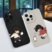 Minimalist Creative Couple Pattern  Valentine's Day Men And Women Summer Anti-Drop Matte Phone Case Suitable For IPhone 16E/16/16PRO/16PLUS/16PM/15/15PLUS/15PRO/15PROMAX/14/14PLUS/14PRO/14PROMAX/13/13mini/13PRO/13PROMAX/12/12mini/11/Plus/Pro/Max/7/8/SE/XS/XS MAX/7P/8P, Easter Gift, Birthday Surprise, Exclusive Gift For Friends, Family, Girlfriend, Boyfriend - 黑色 - 查看 9