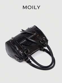 Vintage Punk Mechanical Style Large Capacity Office PU Leather Women Handbag, Shoulder & Underarm Bag, New Arrival Tote Bags For Woman , Vintage Bag , Goth , Office - Black - View 7
