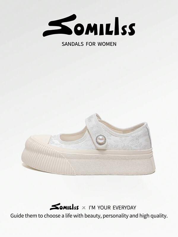 somiliss 1 pereche de sandale antiderapante pentru femei, stil sport, pantofi casual brodați în stil chinezesc, la modă, pantofi de mers pe jos ușori și confortabili, platformă de 5 cm, potriviți cu rochii, versiune nouă de vară albă