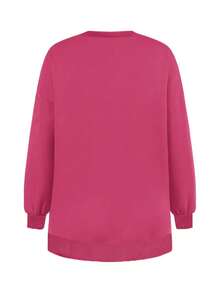 Women's Casual Pullover Sweatshirt, Loose Fit Drop Shoulder Zip Hem - Color Block Pink & White, Long Sleeve Comfortable Everyday Wear, Durable Streetwear Style, Versatile For All Seasons