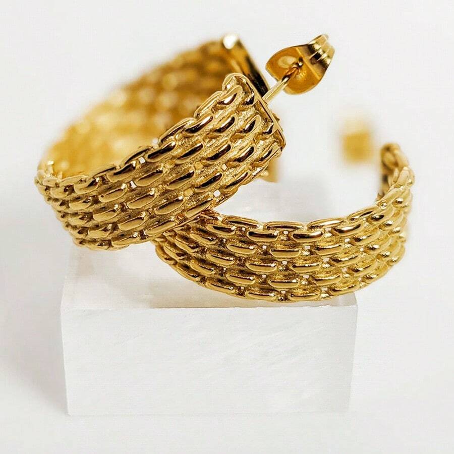 Mazuer 1 Cặp khuyên tai tròn hình chữ C bằng thép không gỉ kiểu Pháp cổ điển mùa hè, thích hợp cho phụ nữ, đi dã ngoại, tiệc tùng, lễ hội, đeo hàng ngày, đi làm, tụ tập, du lịch, quà tặng - Vàng - Xem 1