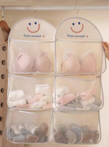 1 pieza Organizador de armario con colgador de metal y bolsillos de malla para sostenes, ropa interior, calcetines y accesorios, solución de ahorro de espacio para el armario