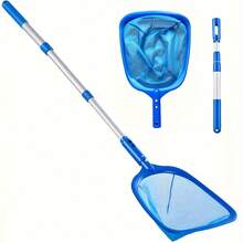 3-Section Adjustable 17"-35" Aluminum Telescoping Handle Pool Surface Skimmer Net Set, Fine Mesh Deep Bag Leaf Catcher Cleaner For Pool Maintenance - Blue - View 2