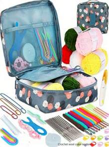 58 peças/130 peças Conjunto de Crochê, 108 peças Kit de Iniciante de Crochê DIY com Todos os Materiais, Conjunto de Ferramentas Portáteis de Tricô de Lã, Ferramentas Básicas de Crochê DIY com Lã, Kit de Ferramentas Artesanais, Cores de Lã e Ganchos de Crochê Aleatórios (Especifique a cor se necessário)