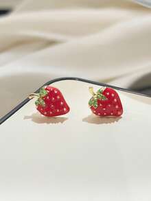 1對時尚小巧可愛的草莓造型耳針,紅色 - 紅色 - 查看 6