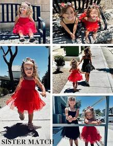 2025Toddler Girls Tulle Dress Rainbow Tutu Birthday Princess Dresses Formal Photo Shoot Outfit Summer Clothes 2-6T'Sprout Style' - 紅色 - 查看 6