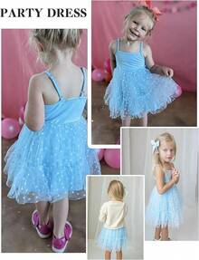 2025Toddler Girls Tulle Dress Rainbow Tutu Birthday Princess Dresses Formal Photo Shoot Outfit Summer Clothes 2-6T'Sprout Style' - 藍色 - 查看 4