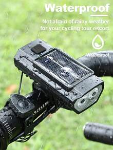 X-TIGER 太阳能自行车灯套装带喇叭，120dB 可充电，适用于山地车和公路车，前灯手电筒带尾灯 - 彩色 - 查看 3