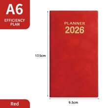 1 neuer Planer 2026 - 17,5 cm / 9,5 cm - mit Lesezeichen, Index - 60 Blatt - 120 Seiten Erwachsenen-Planer auf Englisch, tragbares Tagebuch aus Kunstleder - acht Farben zur Auswahl, Schulmaterial, Rückkehr zur Schule