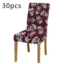 1 件/2 件/4 件/6 件万圣节花卉和骷髅印花节日家居装饰椅套，高弹力全套可拆卸可洗椅子保护套，适用于家庭、季节性装饰