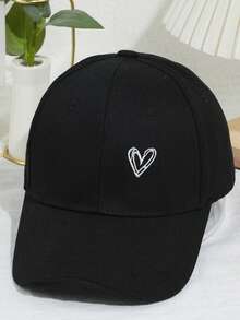 1 件男女通用 Y2K 风格白色心形印花可调节棒球帽，透气时尚，适合日常休闲佩戴 - 黑色 - 查看 3