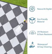 Outdoor Rug 9x18 Ft Waterproof Mat Reversible Outdoor Plastic Straw Rug Patio Rug Camping Rug Portable Outdoor Mat For RV Porch Balcony Backyard Picnic Beach Grey/White Diamond,6622460 - 白色 - 查看 8