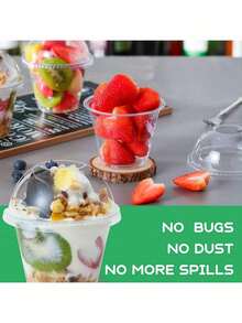 100pcs Transparent Plastic Cups With Lids, Crystal PET Material, Suitable For Desserts, Parfaits, One-Time Party Cups, Can Hold Fruits, Ice Cream, Cupcakes, Chilled Beverages, Also Can Be Used As School Supplies, Food Bags, Food Boxes To Hold Candies, Chocolates, Cookies, Ideal For Halloween Or Christmas Parties - Multicolor - View 9