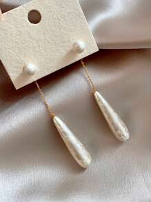 CVNANA 2 piezas Pendientes elegantes franceses con textura de gota de agua y perlas falsas para mujeres, diseño exclusivo de alta gama de doble uso | Pendientes de boda nupciales | Adecuados para que las mujeres los usen, exquisitos, lujosos y elegantes, apropiados para todas las ocasiones, un regalo ideal