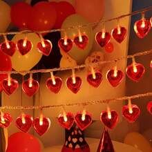 1 件 LED 红色心形灯串，浪漫仙女灯，适用于求婚、家居装饰、节日派对、酒吧、女孩卧室，电池供电 - 紅愛心燈串 - 查看 6