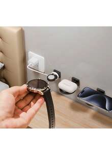 1pc Non-Drill Wall-Mounted Apple Device Holder - Earphones, Smartwatch, Charging Stand, Suction Cup Based Storage Rack - Multicolor - View 5