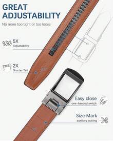 BOSTANTEN Belt Men Leather Reversible Belts Men 1 3/8 Casual Dress Pants, Two-In-One Belt - 009-深棕色 - 查看 3