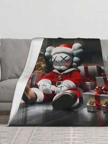 1pc Kawss Kawaii Kaw  Anime Themed Ultra Soft Reversible Flannel Throw Blanket - Contemporary Style, Digital Print, All Seasons Multipurpose Knitted Bedding, Anti-Pilling Polyester