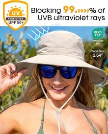 FURTALK Hats Women Ponytail UPF 50+ Beach Summer Hat Wide Brim Packable Cowboy Hat - 淺褐色的 - 查看 8