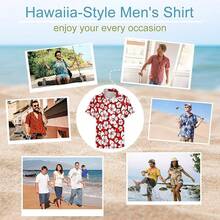 Mens Hawaiian Shirts Casual Button Down Short Sleeve Beach Clothes For Menhalloween - Hoa dâm bụt đỏ - Xem 6